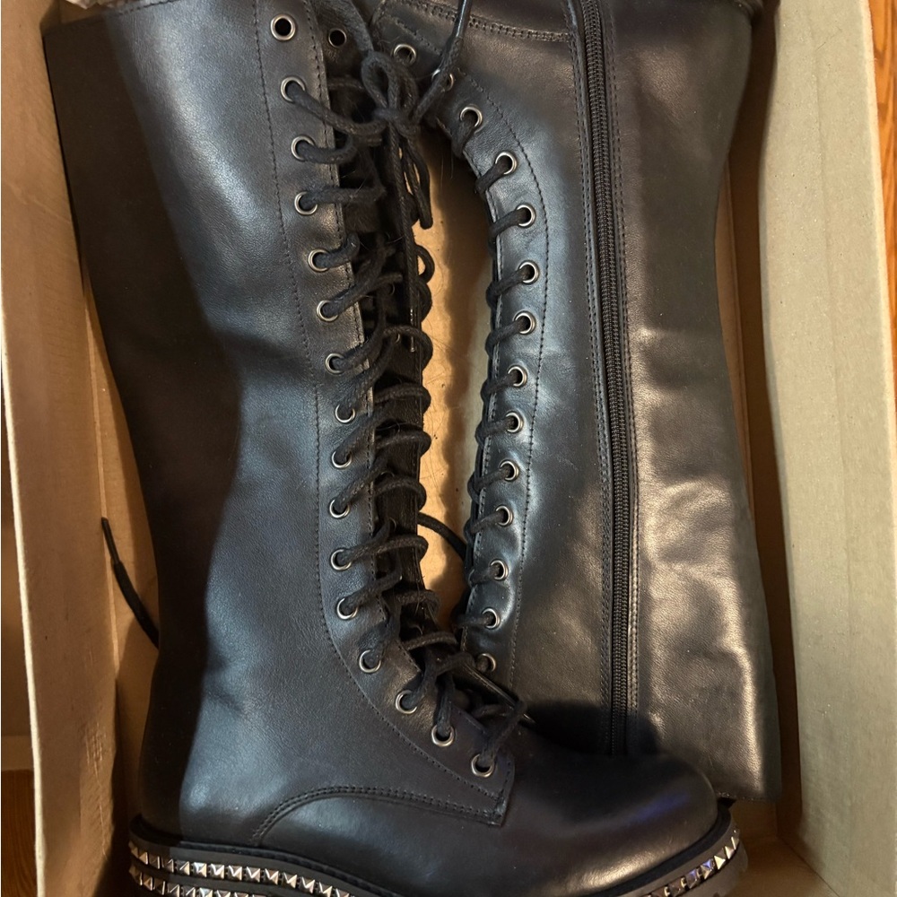 Black Lace-Up Knee-High Boots